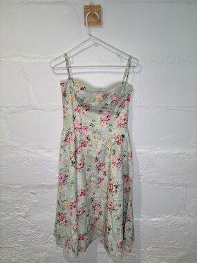 Floral Fit-and-Flare Midi Dress in Pastel Mint